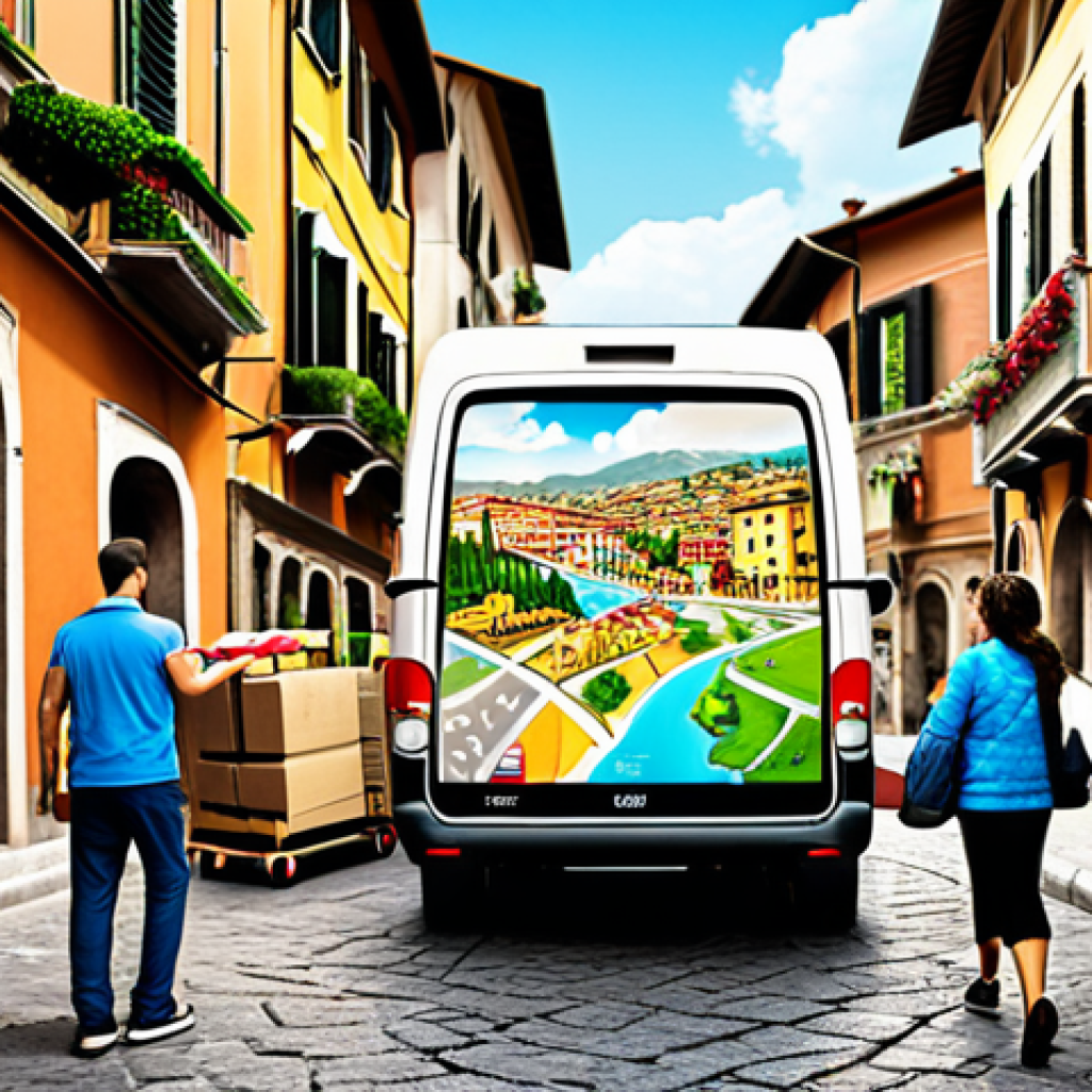 Global E-Commerce in Italy**
"A vibrant scene depicting the flow of e-commerce in Italy. A modern Italian family is gathered around a tablet, looking at products from around the world. Delivery trucks with Italian logos weave through picturesque Italian streets. The background features a subtle world map. Fully clothed, appropriate content, safe for work, professional illustration, perfect anatomy, natural proportions, family-friendly."
**