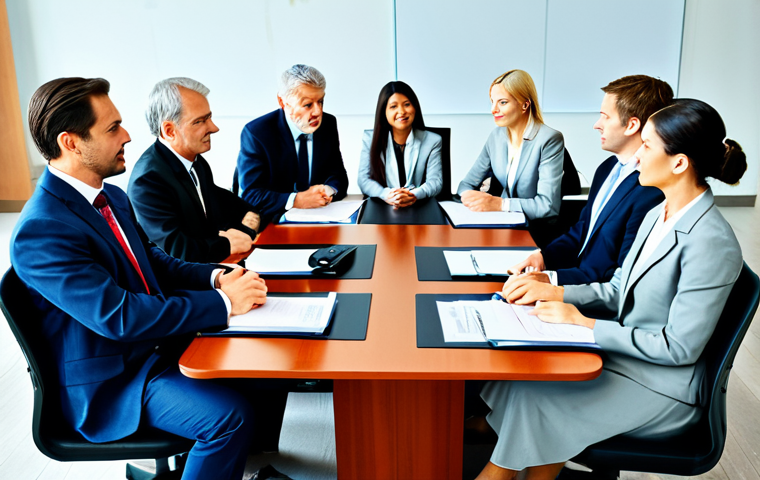 국제무역전문가경로 - Global Business Meeting**
Prompt: "A diverse group of business professionals in appropriate attire,...