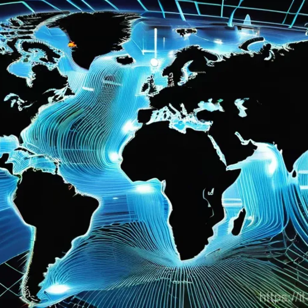 국제무역업계전망 - **Resilient Global Trade Networks**
An intricate, dynamic global map rendered with glowing lines...