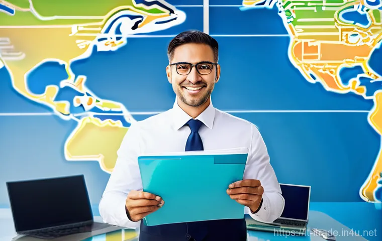 무역업무자격증 - **Prompt 1: Global Trade Passport to Success**
    "A confident Italian business professional, dress...