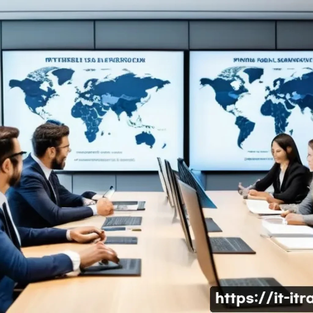 무역전문가경력개발 - **Prompt:** "A diverse group of international trade professionals, impeccably dressed in modern busi...