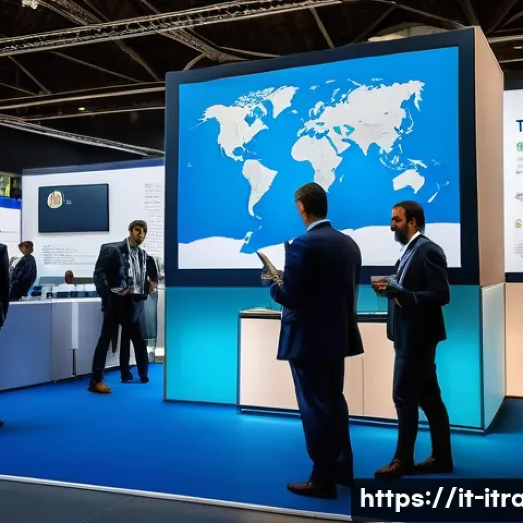 국제무역분야경력개발 - A professional international trade conference scene in Milan, Italy, featuring diverse businesspeopl...