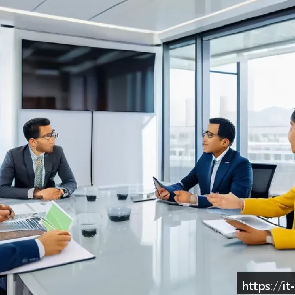 국제무역전문가연구 - A detailed business meeting scene in a modern office setting where diverse professionals from Southe...