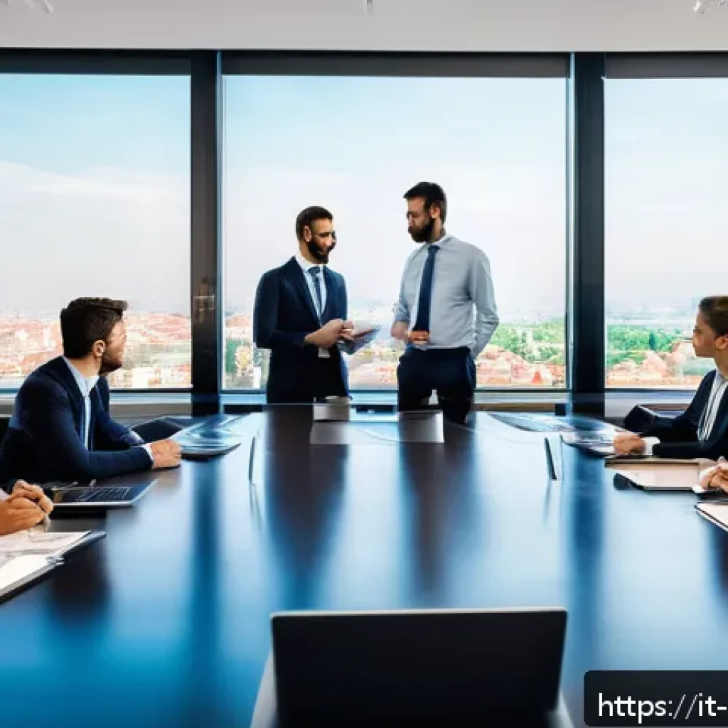 무역사고대응방법 - A modern Italian corporate office environment showing a diverse team of professionals engaged in a s...