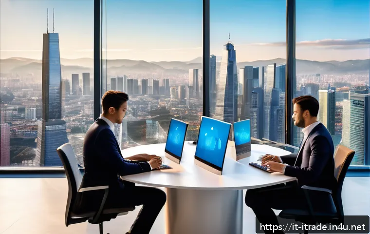국제무역중점과목 - A modern international business office scene showing a diverse group of professionals collaborating ...
