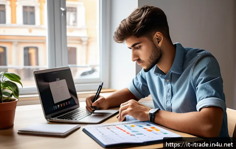 국제무역자격증필기시험 - A focused Italian university student studying international trade at a modern desk with a weekly cal...
