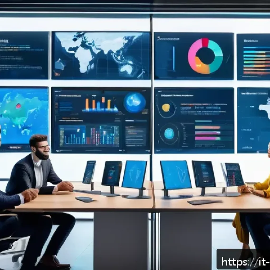 국제무역학습자료 - A modern international trade office scene showing diverse professionals collaborating around digital...