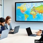 Home 18 국제무역학위과정 - A diverse group of young international business students, wearing professional attire including busi...
